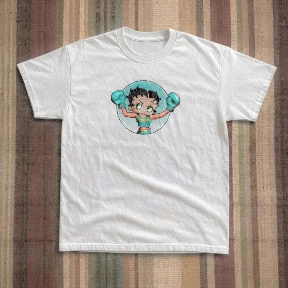 Betty Boop Boxing Boxer Graphic Vintage White T-Shirt